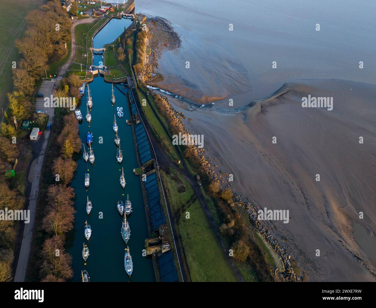 Abend im Lydney Harbour, Forest of Dean, Gloucestershire. Stockfoto