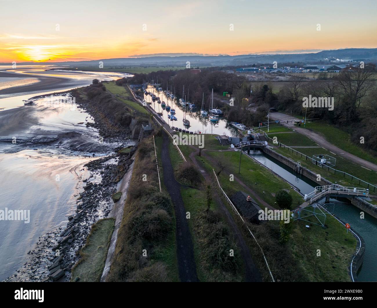 Abend im Lydney Harbour, Forest of Dean, Gloucestershire. Stockfoto