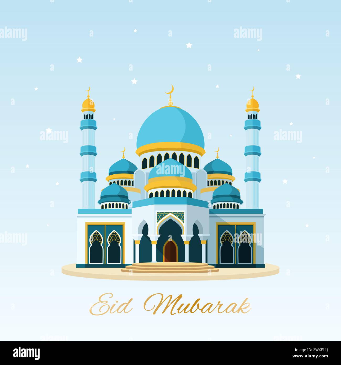Eid Mubarak. Grußkarte mit islamischer Moschee. Stock Vektor