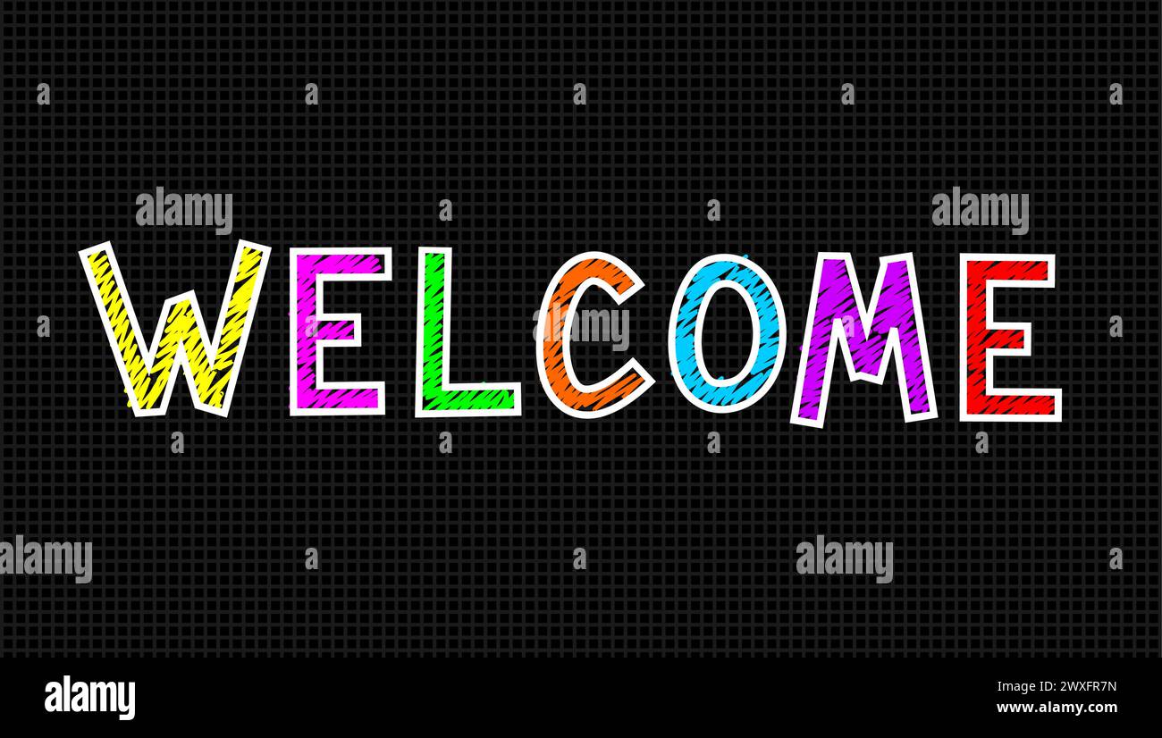 Willkommen. Grußbanner mit Doodle-Konzept. Vektordesign. Gemusterter Hintergrund Stock Vektor