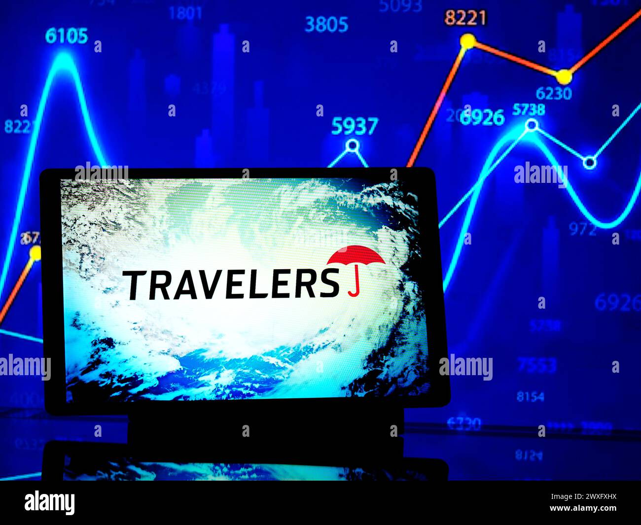 Deutschland. 30. März 2024. In dieser Fotoabbildung wird das Logo der Travelers Companies auf einem Tablet angezeigt. Quelle: SOPA Images Limited/Alamy Live News Stockfoto