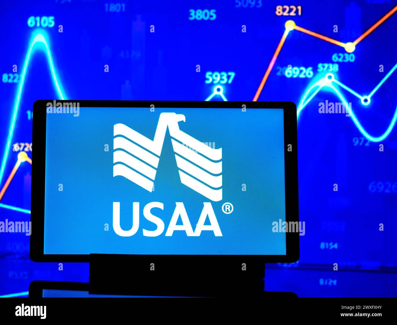 Deutschland. 30. März 2024. In dieser Abbildung ist das Logo der United Services Automobile Association (USAA) auf einem Tablet zu sehen. Quelle: SOPA Images Limited/Alamy Live News Stockfoto