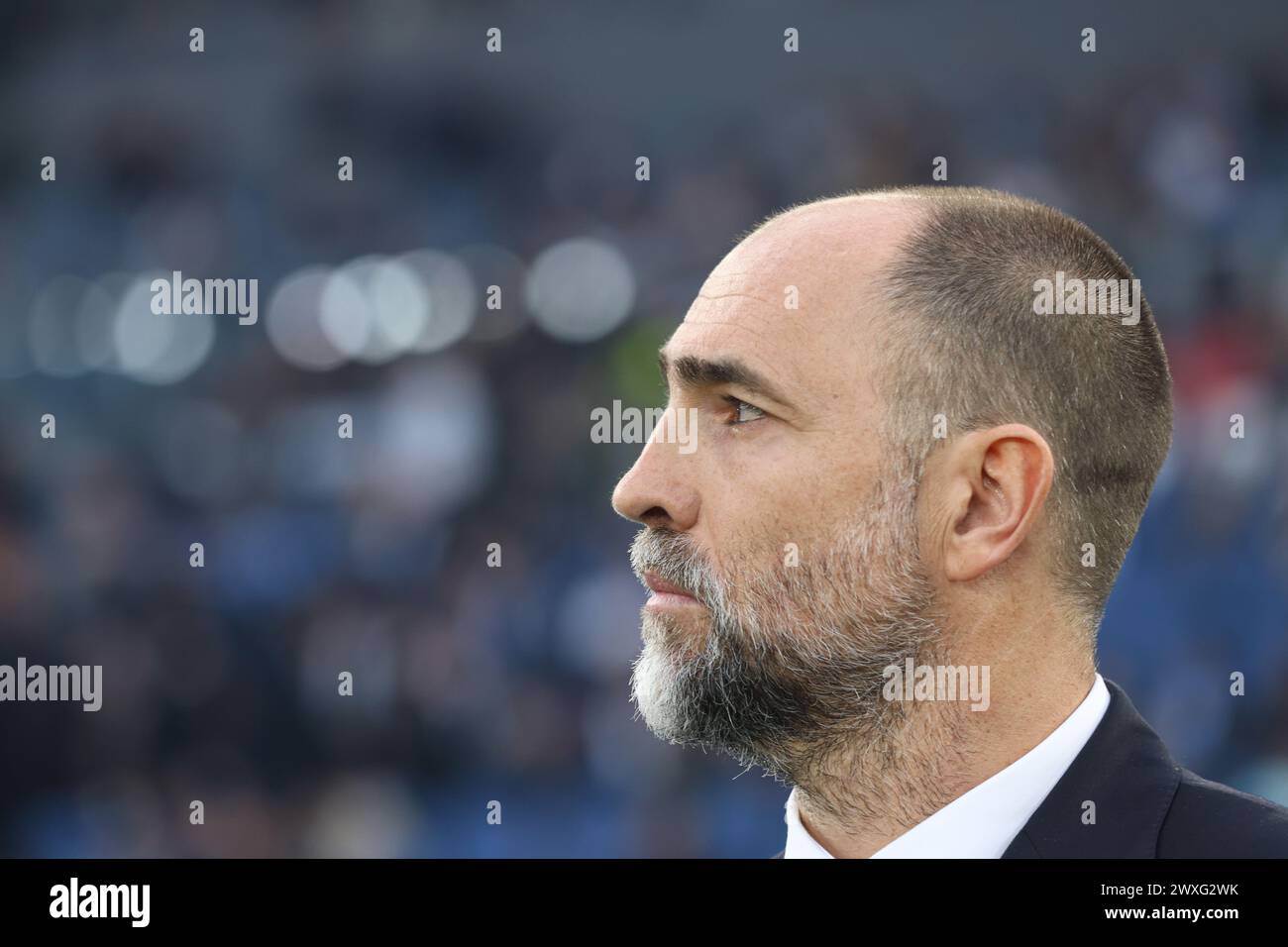 Rom, Italien. 30. März 2024. Der Cheftrainer von Lazio Igor Tudor reagiert auf ein Fußballspiel der Serie A zwischen Lazio und Juventus in Rom, Italien, am 30. März 2024. Quelle: Li Jing/Xinhua/Alamy Live News Stockfoto