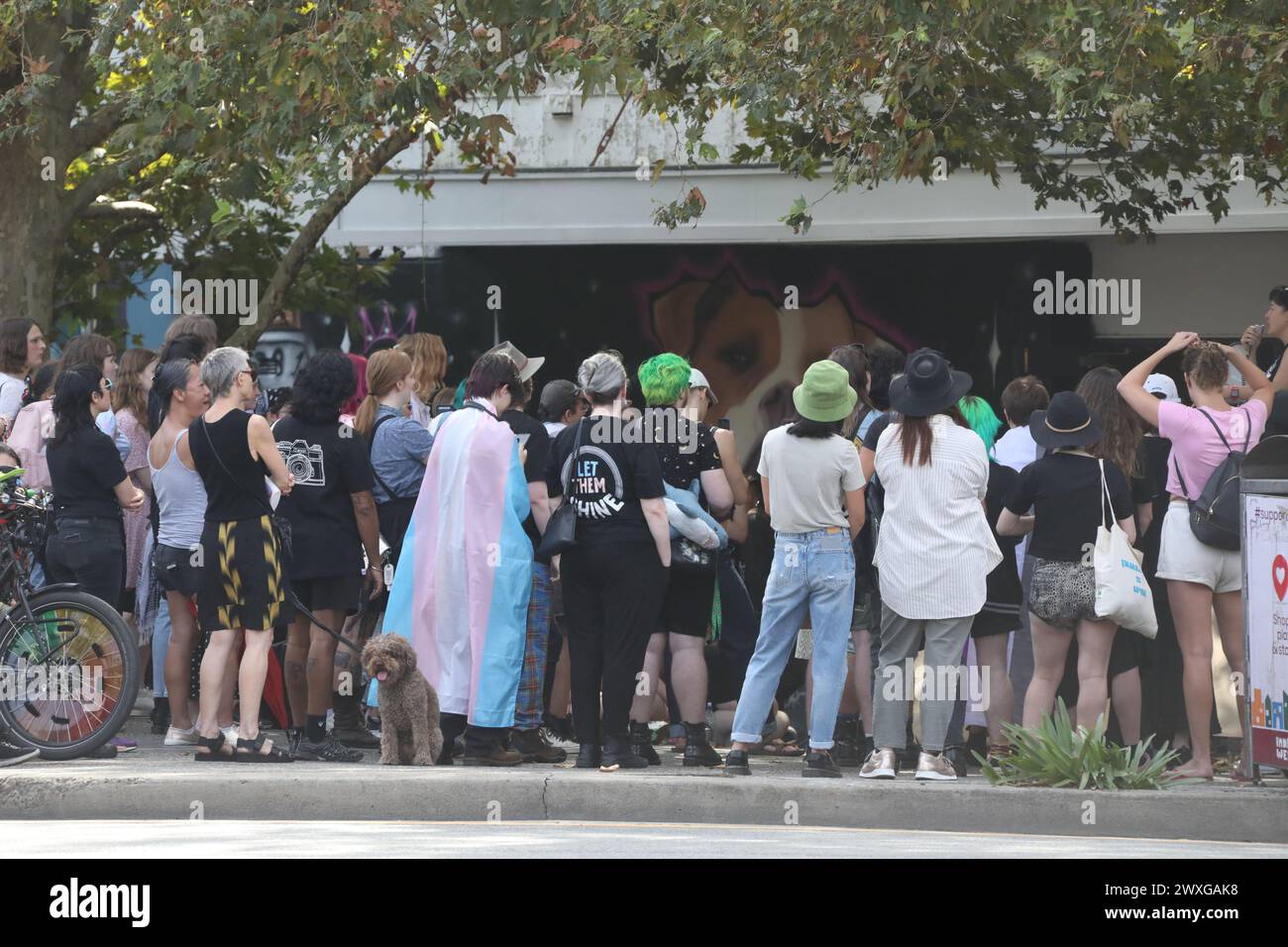 Sydney, Australien. 31. März 2024. Der Tag der Sichtbarkeit 2024 wurde von Pride aus Protest organisiert. Die Demonstranten versammelten sich am Newtown Hub/Pride Square, wo Redner die Kundgebung vor dem Marsch entlang der King Street zum Sydney Park in St. Peters redeten. Im Bild: Demonstranten am Newtown Hub/Pride Square. Kredit: RM/Alamy Live News Stockfoto