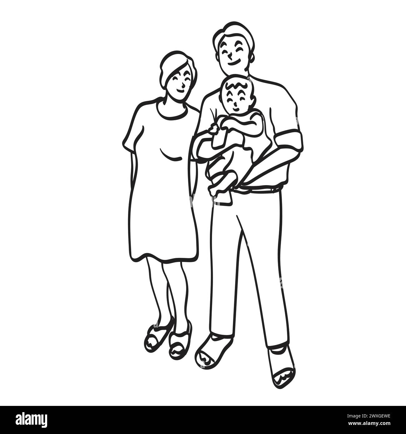 Eltern mit neugeborenem Baby Illustration Vektor Hand gezeichnet isoliert auf weißem Hintergrund Stock Vektor