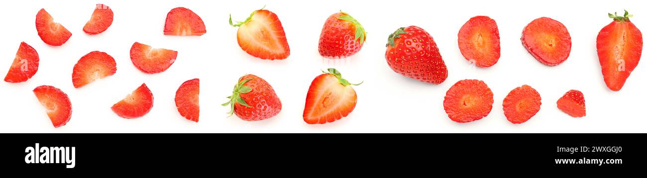 Set reifer Erdbeeren auf weißem Hintergrund Stockfoto
