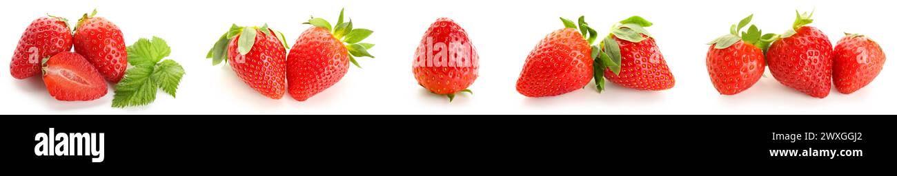 Set reifer Erdbeeren auf weißem Hintergrund Stockfoto