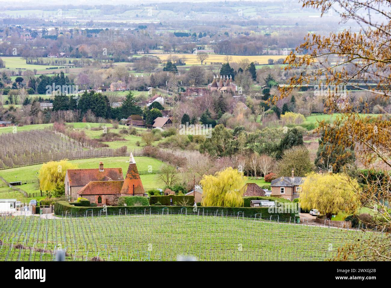 Blick auf den weald of kent von Linton in der Nähe von Maidstone in Kent. Stockfoto