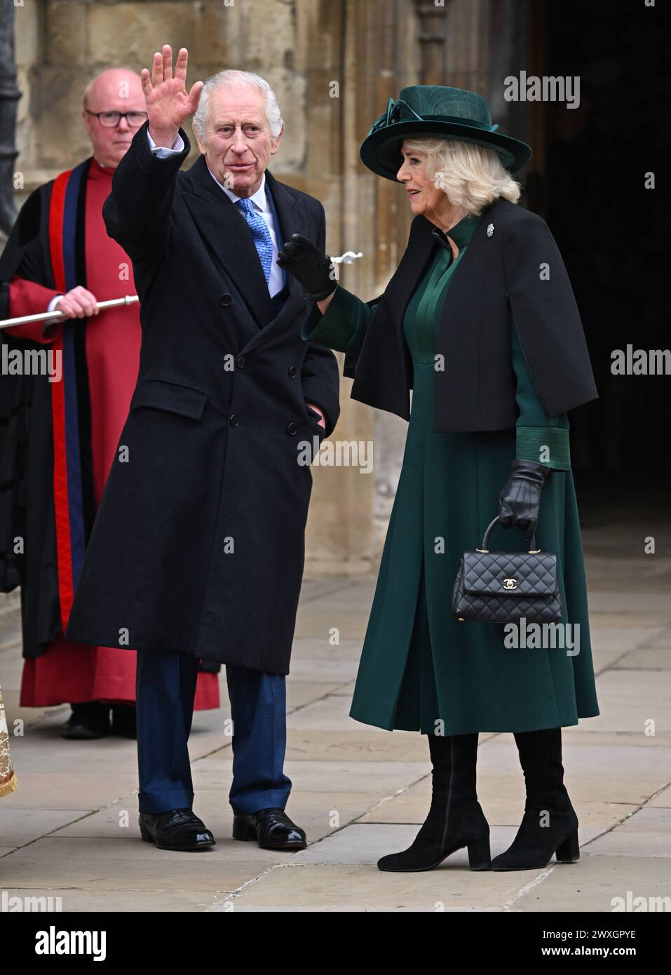 Windsor, Großbritannien. März 31 2024. König Charles und Königin Camilla nehmen am Ostersonntag an der St. George’s Chapel auf Windsor Castle Teil. Quelle: Doug Peters/EMPICS/Alamy Live News Stockfoto