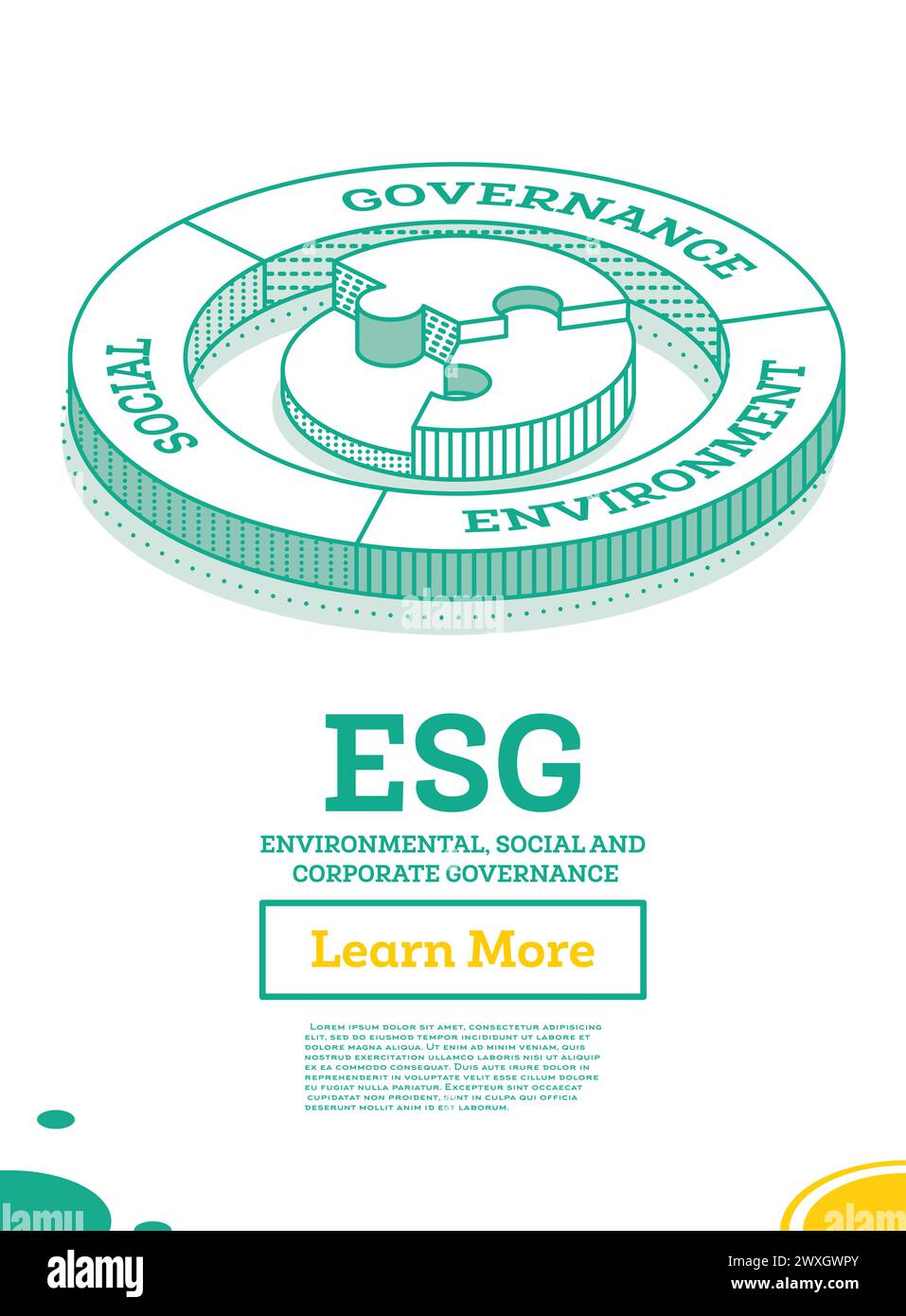 ESP-Konzept für Umwelt, Soziales und Governance. Vektorgrafik. Nachhaltige Entwicklung. Isometrisches Konzept. Grüne Farbe. Stock Vektor