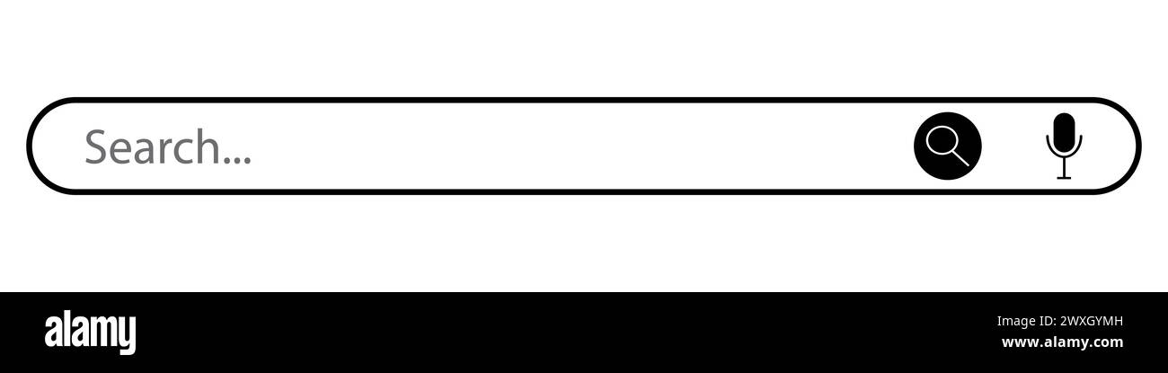 Sprachaktiviertes Suchfeld, Schaltfläche „GEHE zur Suche“, Websuchleiste, Suchschaltfläche für Lupen und ein Mikrofonsymbol. Stock Vektor