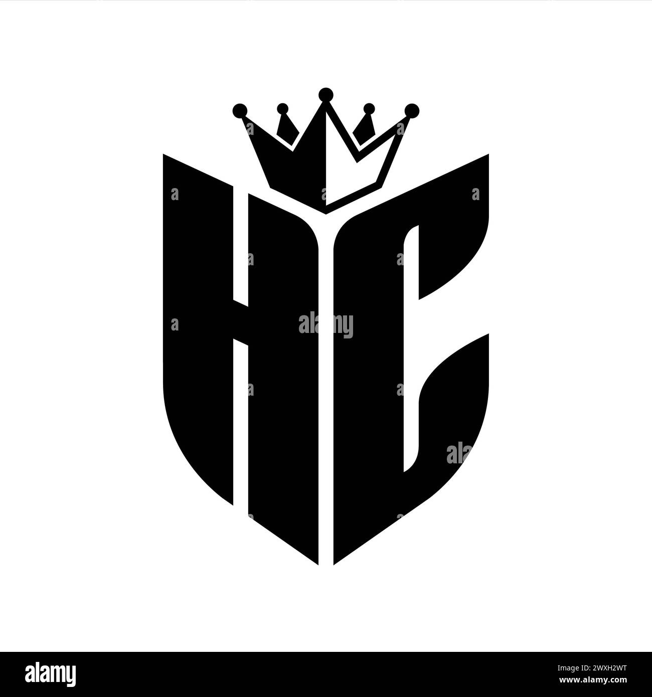 HC-Letter-Monogramm mit Schildform mit kronenförmiger schwarzer und weißer Farbvorlage Stockfoto