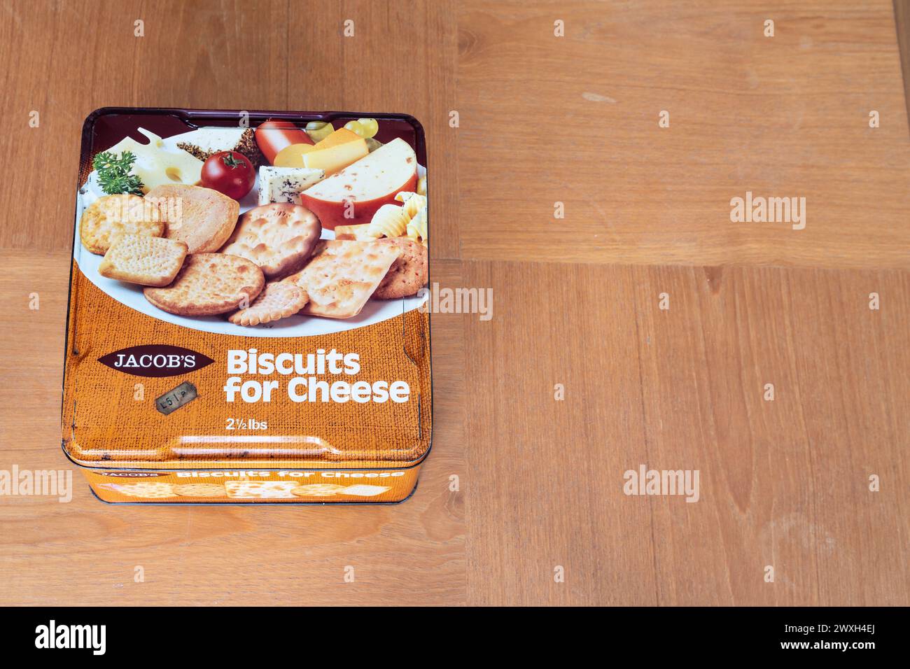 Vintage Keksdose aus den 1970er Jahren - Jacob's Kekse für Käse Stockfoto