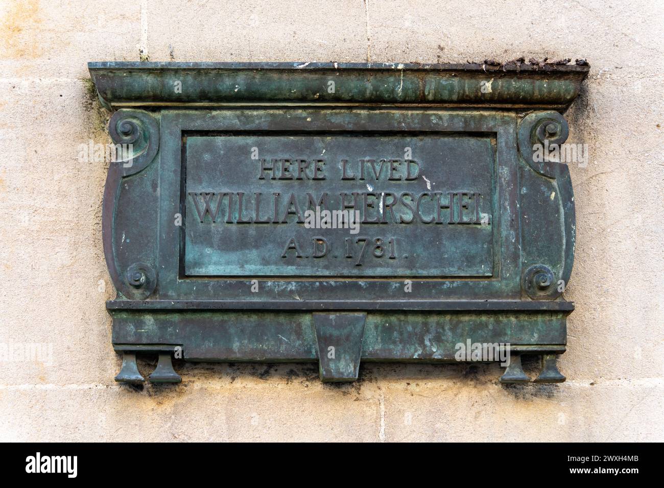 Schildern Sie am Herschel Museum of Astronomy in Bath, Somerset, Großbritannien, das ehemalige Zuhause der Geschwister Herschel, William und Caroline Stockfoto