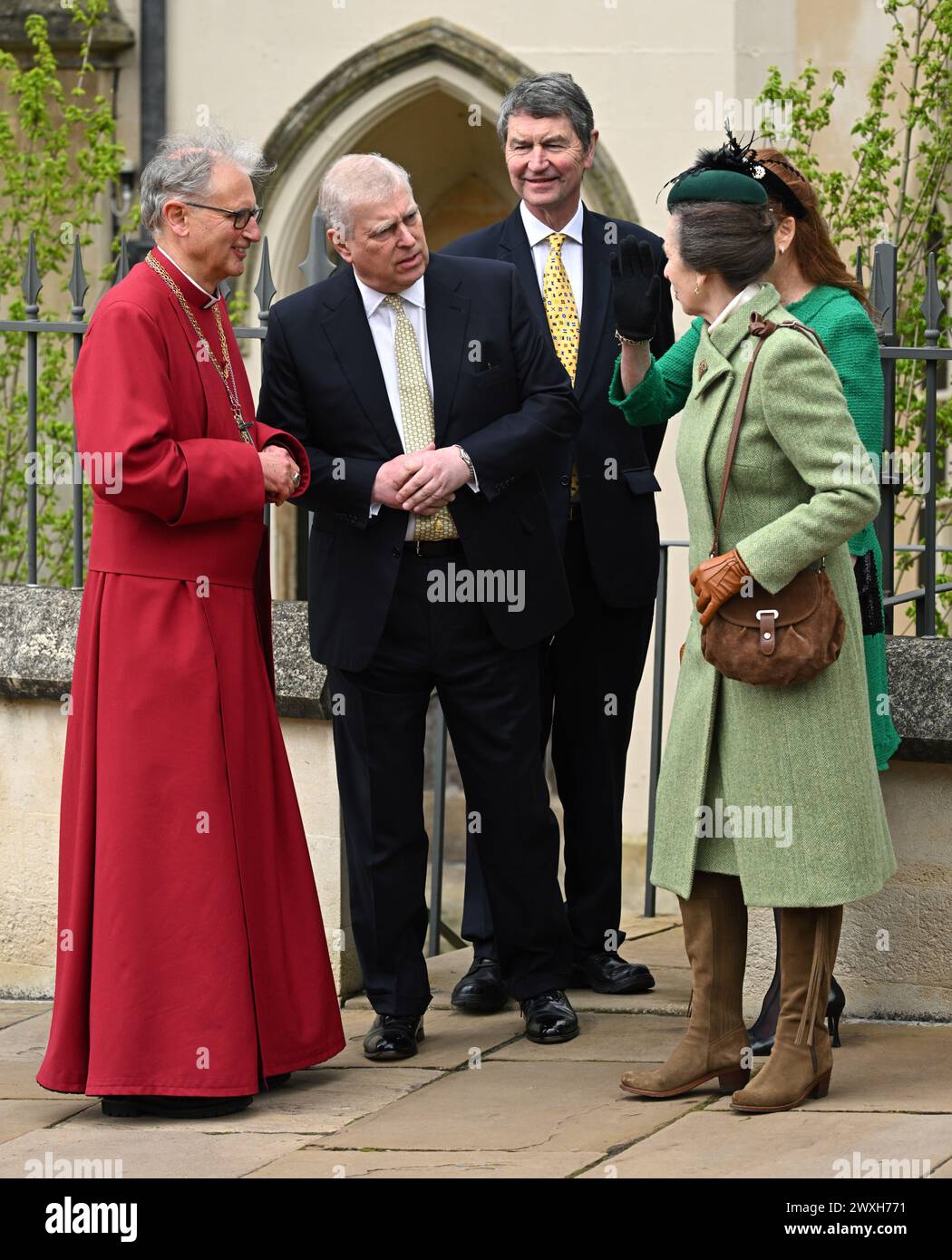 Windsor, Großbritannien. März 31 2024. Prinz Andrew, Prinzessin Anne und die Herzogin von York, die am Ostersonntag in der St.-GeorgeÕs-Kapelle auf Schloss Windsor am Ostersonntag am Mattins-Ostergottesdienst teilnahmen. Quelle: Doug Peters/EMPICS/Alamy Live News Stockfoto