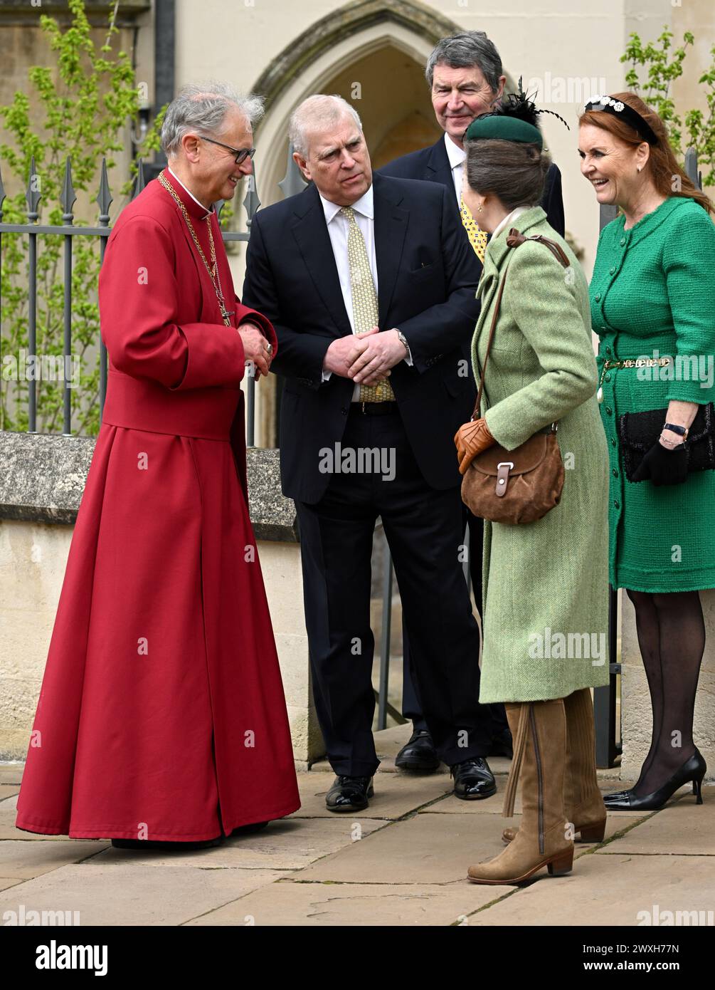 Windsor, Großbritannien. März 31 2024. Prinz Andrew, Prinzessin Anne und die Herzogin von York, die am Ostersonntag in der St.-GeorgeÕs-Kapelle auf Schloss Windsor am Ostersonntag am Mattins-Ostergottesdienst teilnahmen. Quelle: Doug Peters/EMPICS/Alamy Live News Stockfoto