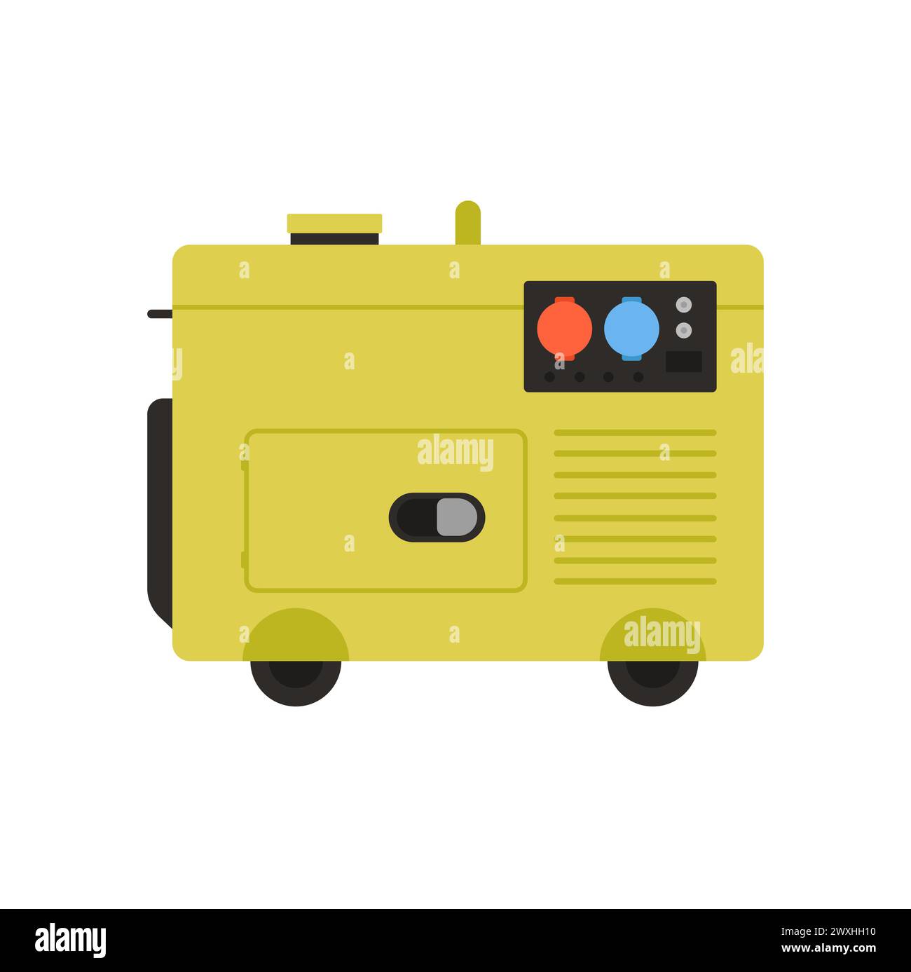 Transformator für Elektrogeneratoren. Tragbarer Benzingenerator, industrielle Stromerzeuger Cartoonvektorillustration Stock Vektor