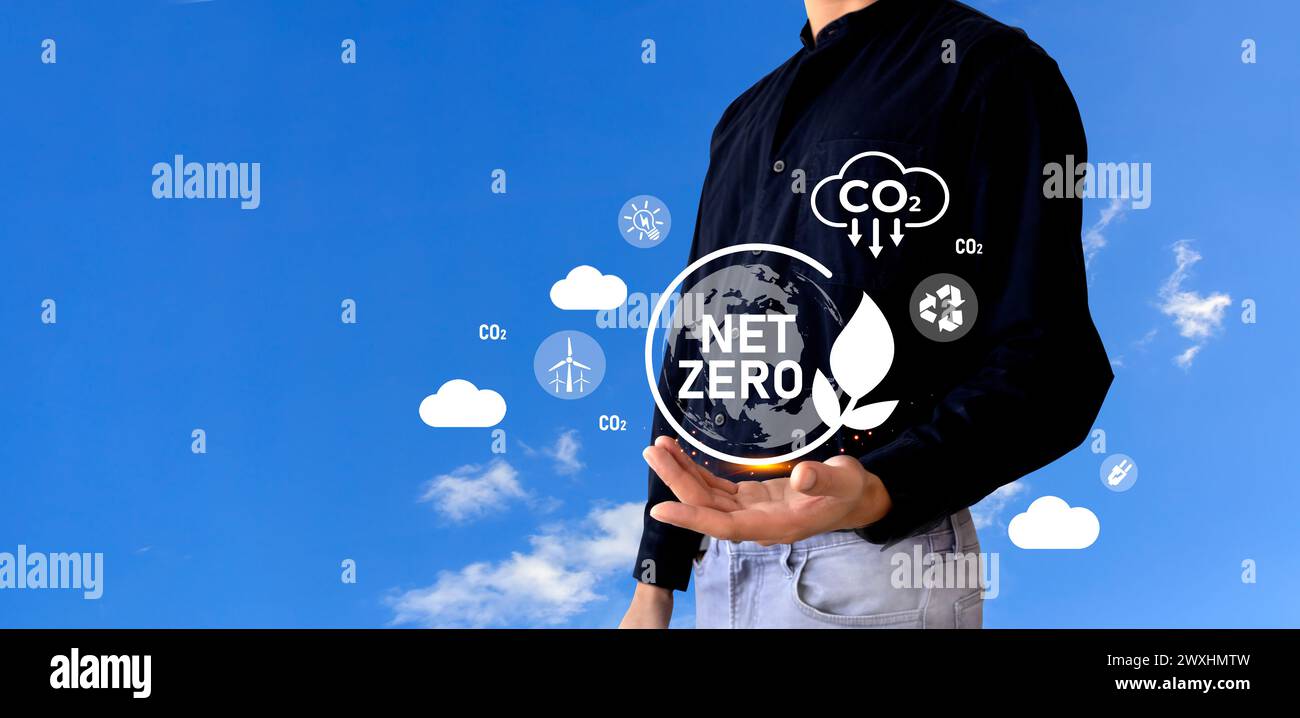 CO2-neutrale Konzepte und Konzepte für Null-Emissionen. Natürliche Umwelt Eine klimaneutrale langfristige Strategie Ziele für die Treibhausgasemissionen. Grünes Netz c Stockfoto