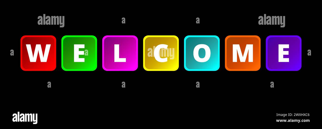 Willkommen. Wörter öffnen. Grußkarte. Texteffekt. Retro-STYLE. Vektordesign. Stock Vektor