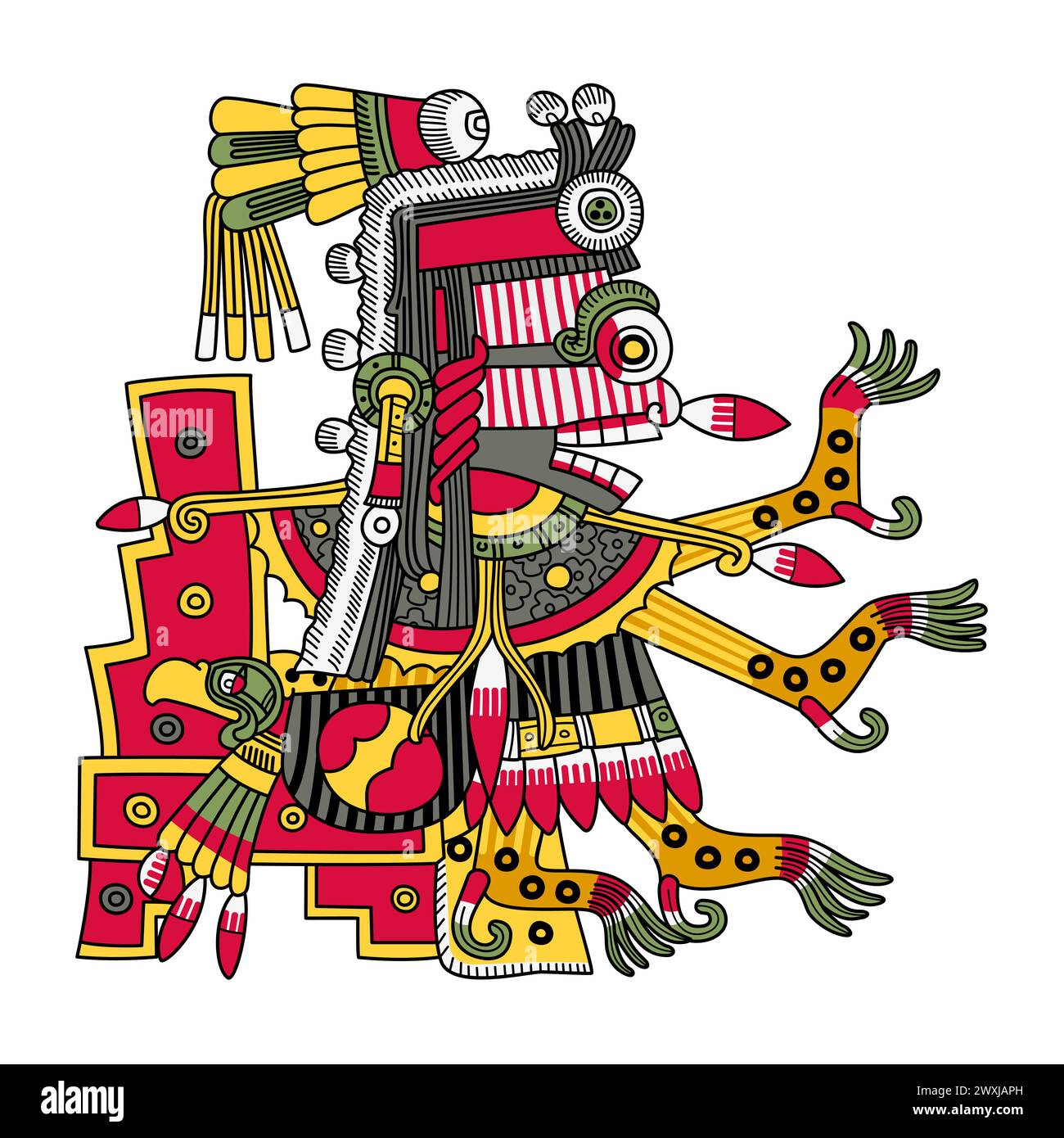 Itzpapalotl, aztekische Todesgöttin, markanter Skelettkämpfer, Königin des Zitzimimeh, die Sterndämonen, die Menschen während Sonnenfinsternissen verzehren können. Stockfoto