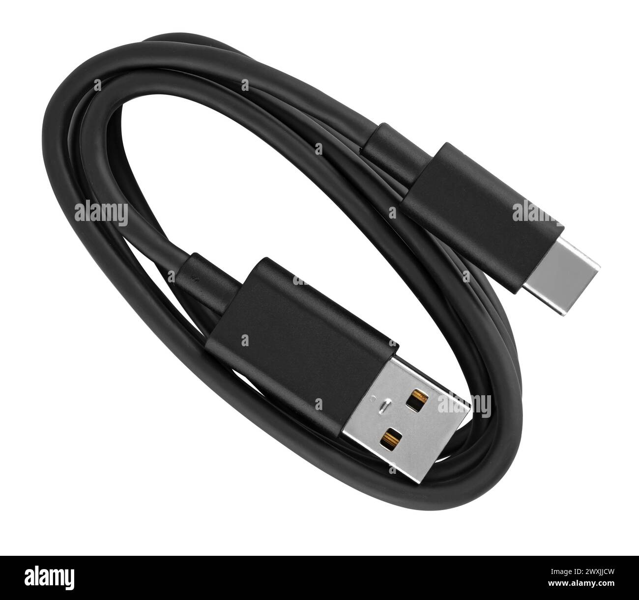 Kabel und Typ-C- und USB-Anschluss, auf weißem Hintergrund Stockfoto