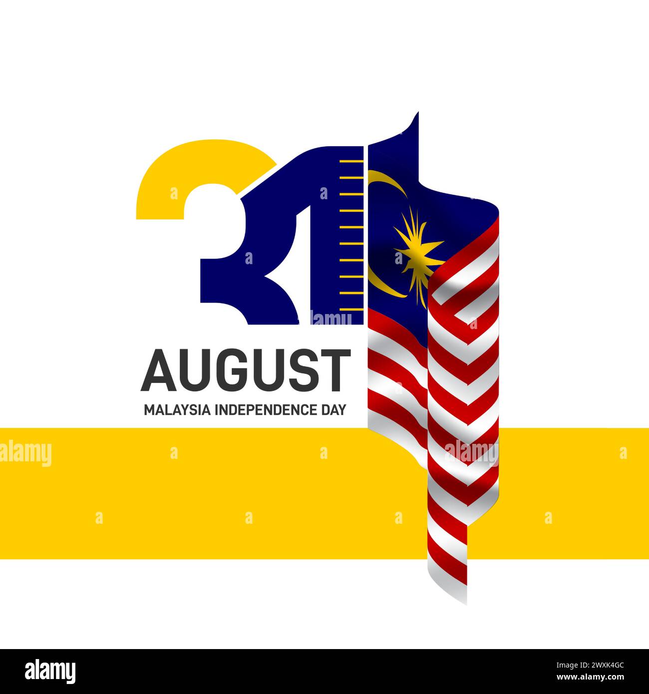 Logo des Malaysia Unabhängigkeitstages. Die malaysische Flagge schwenken. Stock Vektor