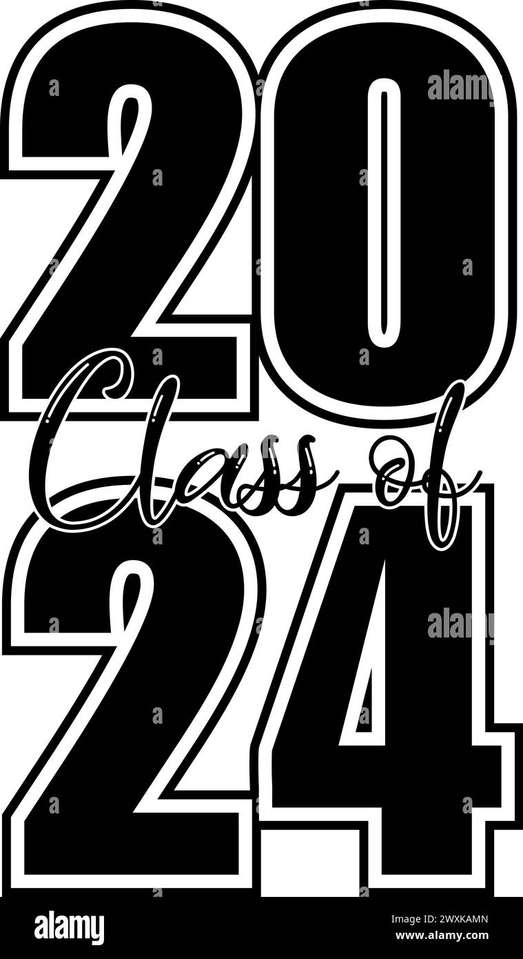Gestapeltes Schwarzweiß-Banner der Klasse 2024 Stockfoto