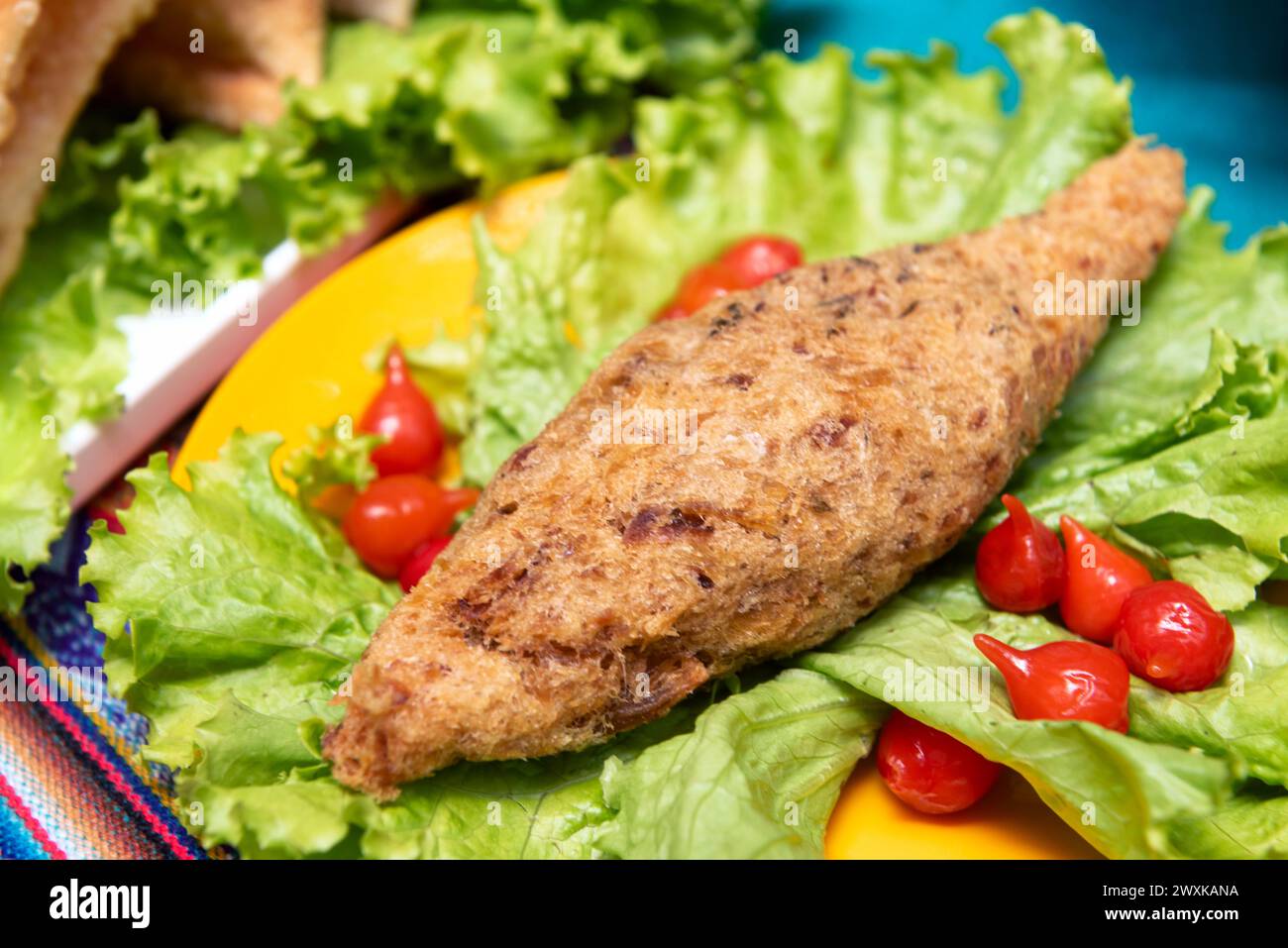 Kabeljau-Fisch-Kuchen, portugiesischer Snack Stockfoto