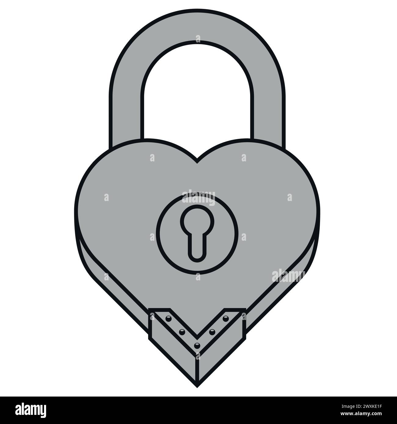 Vektordesign des Vorhängeschlosses mit Herzform als Symbol der Liebe Stock Vektor