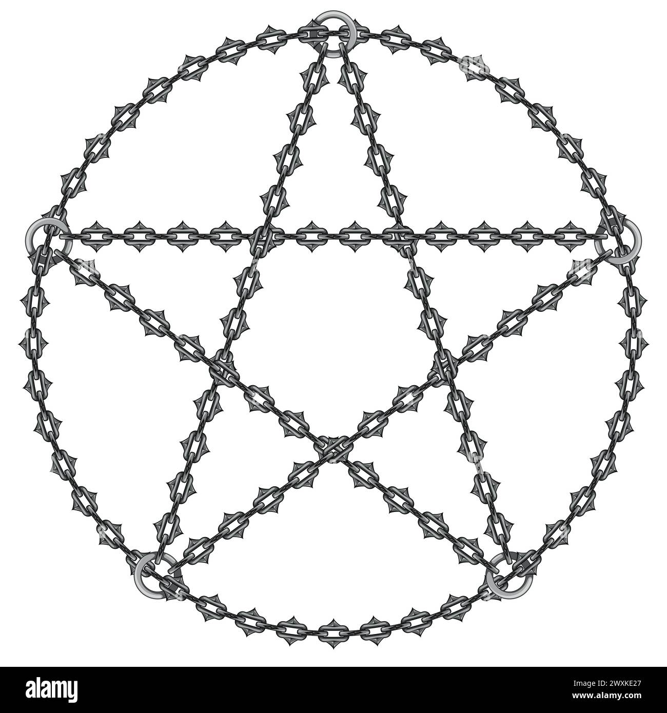 Vektordesign von satanischem Pentagramm mit Schneidketten Stock Vektor