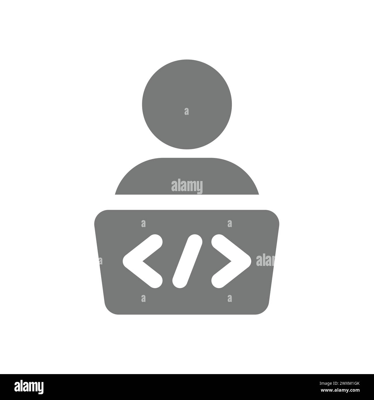 Coder mit Laptop-Vektorsymbol. Symbol für Computer-Webprogrammierer oder Entwickler. Stock Vektor