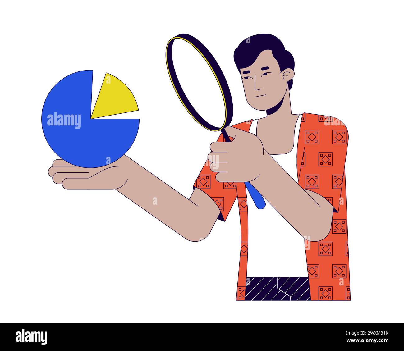 Datenwissenschaftler Vergrößerungsglas 2D lineares Illustrationskonzept Stock Vektor