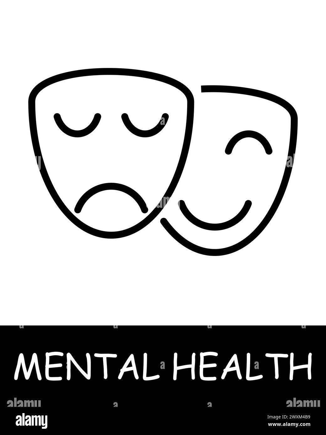 Symbol „Emotionen ausblenden“. Traurigkeit, Traurigkeit, Freude, psychische Gesundheit, Psychologie, emotionales Wohlbefinden, Psychotherapie, Depression, Wohlbefinden. Vektorlinie Stock Vektor