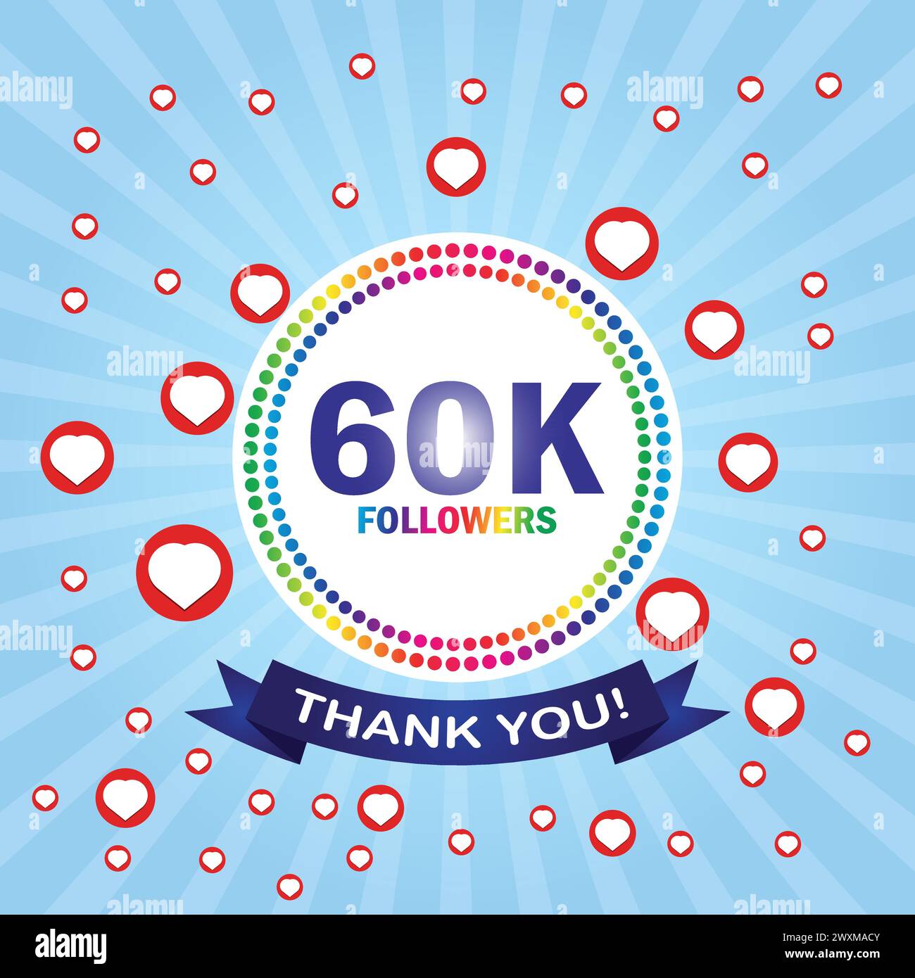 Dankeschön 60 Follower Karte. Vektor-Illustration für soziale Netzwerke, Social Sites Post, Grußkarte Stock Vektor