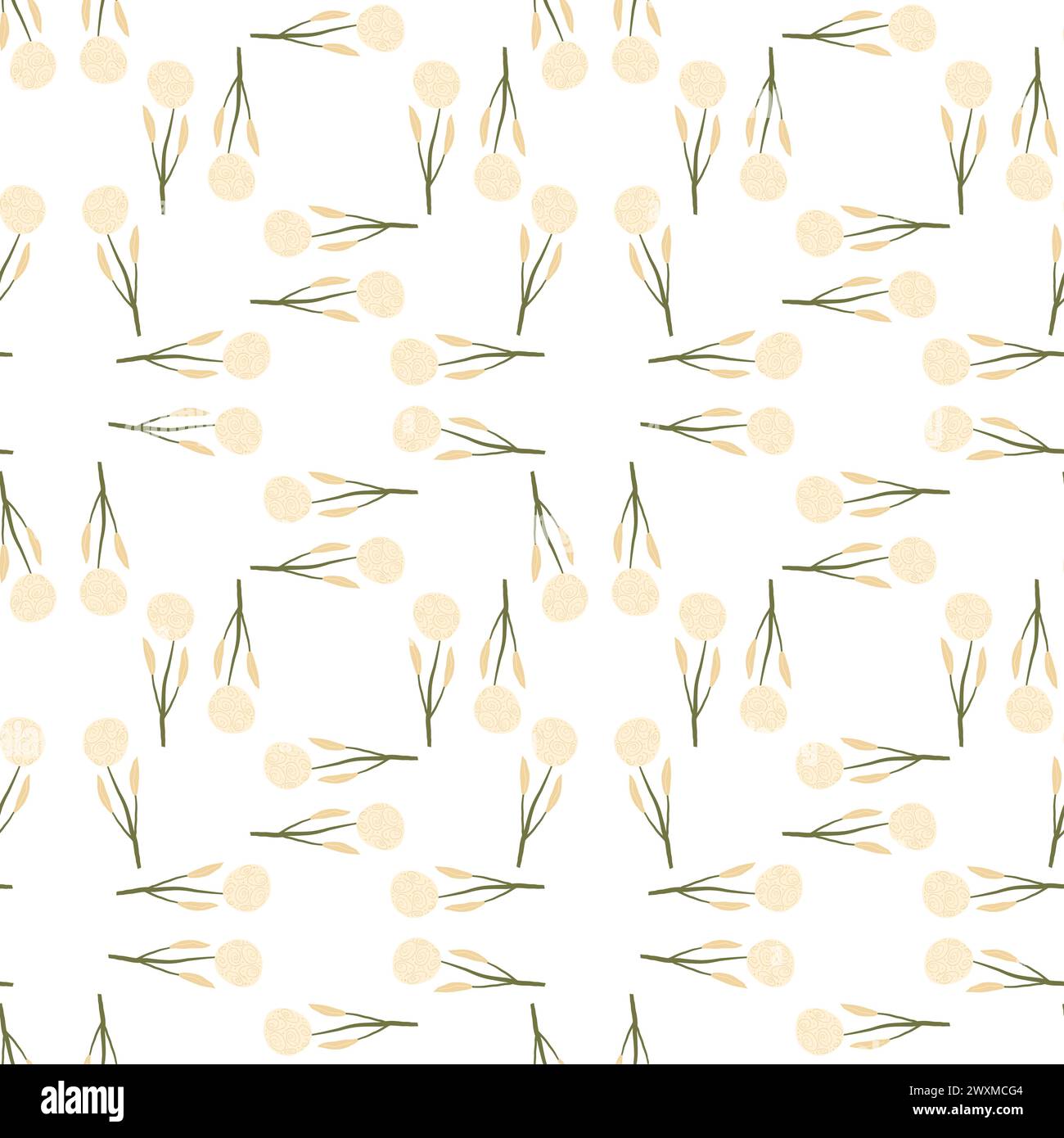 Abstraktes Blumenmuster. Von Hand gezeichneter, endloser Hintergrund mit Blumenmuster. Botanischer Kritzeldeckel. Illustration der Vektorabwicklung. Stock Vektor