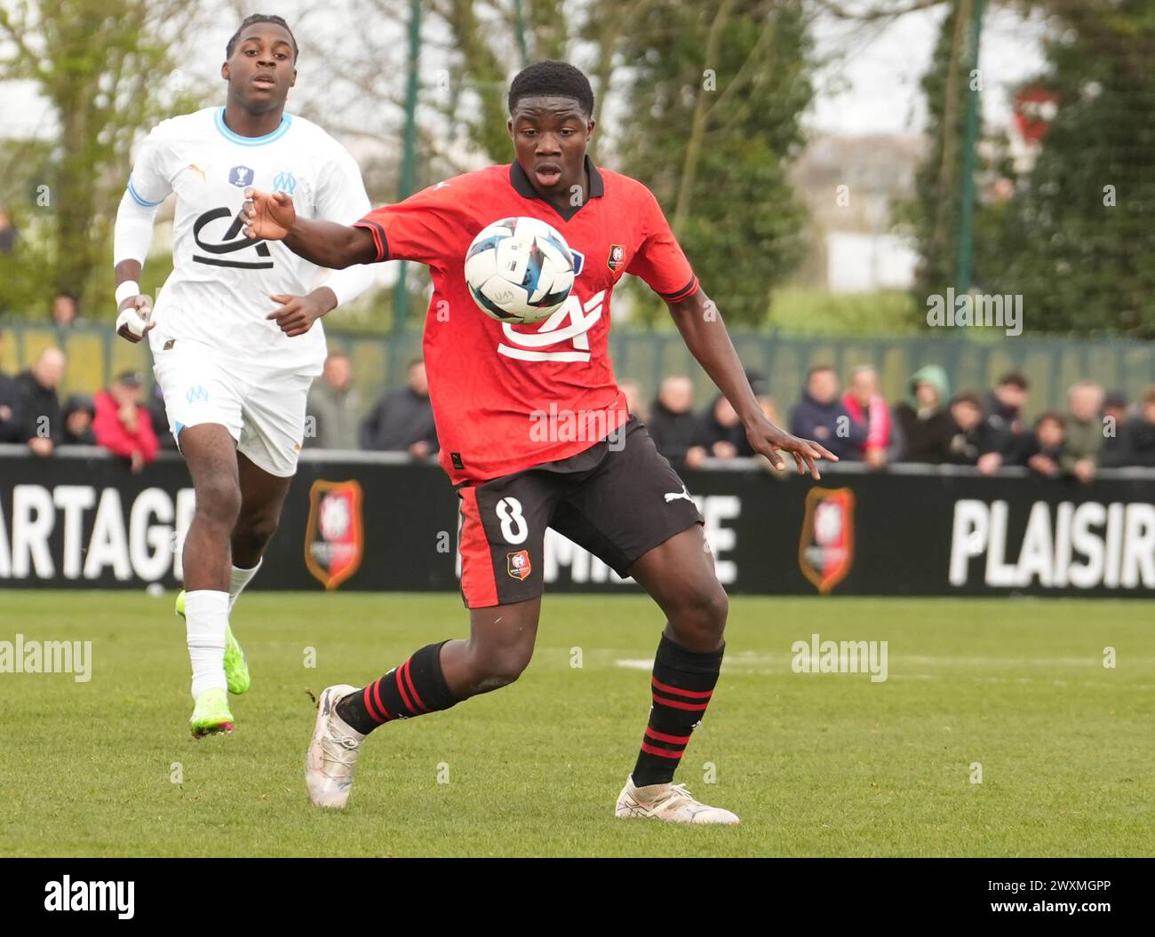 Rennes, Frankreich. 31. März 2024. Steve MVODO von Stade Rennais beim Gambardella Cup, Viertelfinalspiel zwischen Stade Rennais und Olympique de Marseille am 31. März 2024 im Stadion La Piverdière Nord in Rennes, Frankreich - Foto Laurent Lairys/DPPI Credit: DPPI Media/Alamy Live News Stockfoto