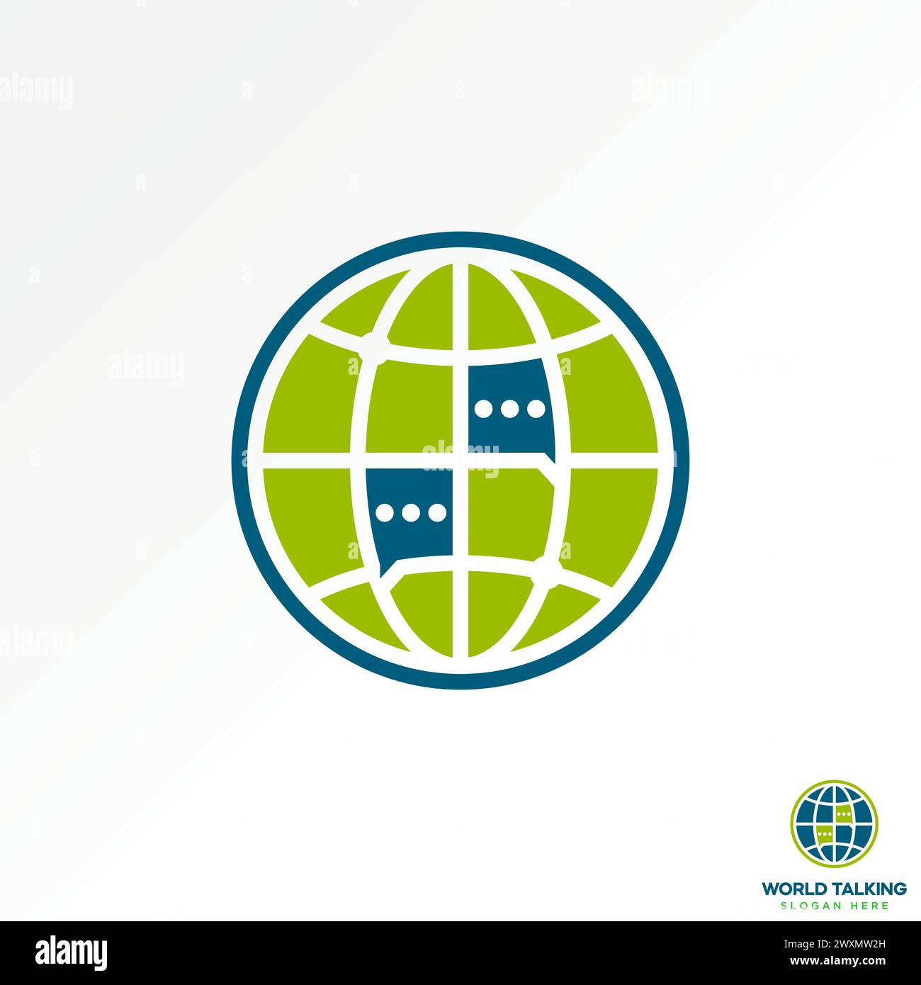 Logo Design Grafikkonzept kreative abstrakte Premium Vektor Stock Icon Welt Karten Platzieren Netzwerk Talk Chat Symbol in Bezug auf Gruppe Text Pointer Sprache Stock Vektor