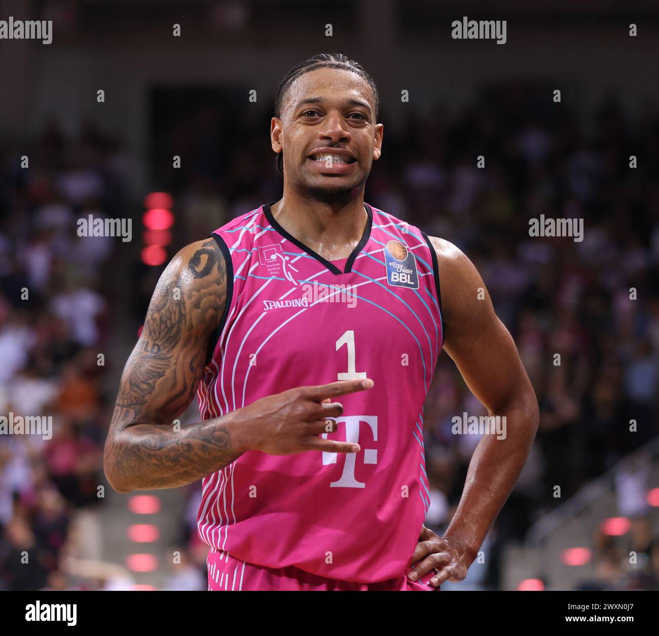 Bonn, Deutschland. 30. März 2024. Savion Flagg (Bonn), Telekom Baskets Bonn vs Rasta Vechta, easyCredit BBL, 25. Spieltag, Bonn, 30.03.2024. Quelle: Jürgen Schwarz/Alamy Live News Stockfoto