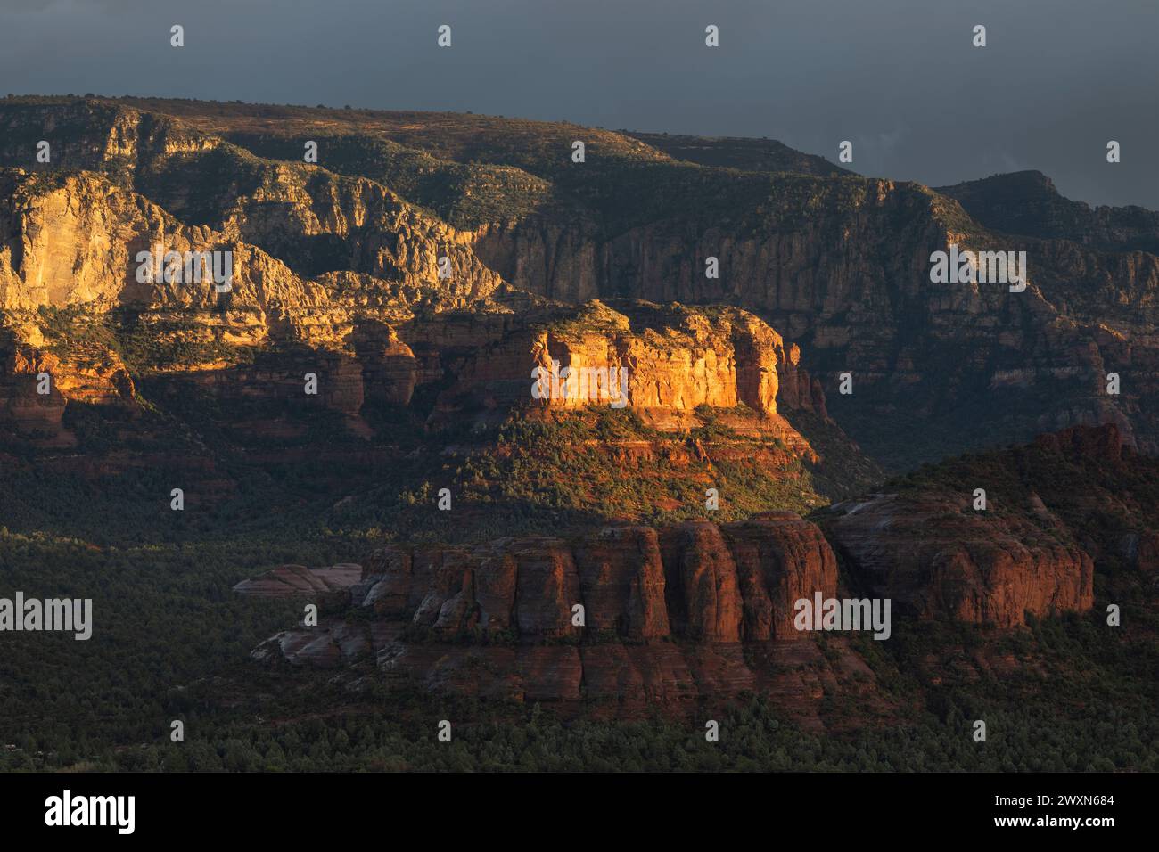 Munds Mountain Wilderness und die Festung Mesa im letzten Licht getroffen. Sedona, Arizona, USA, von Dominique Braud/Dembinsky Photo Assoc Stockfoto