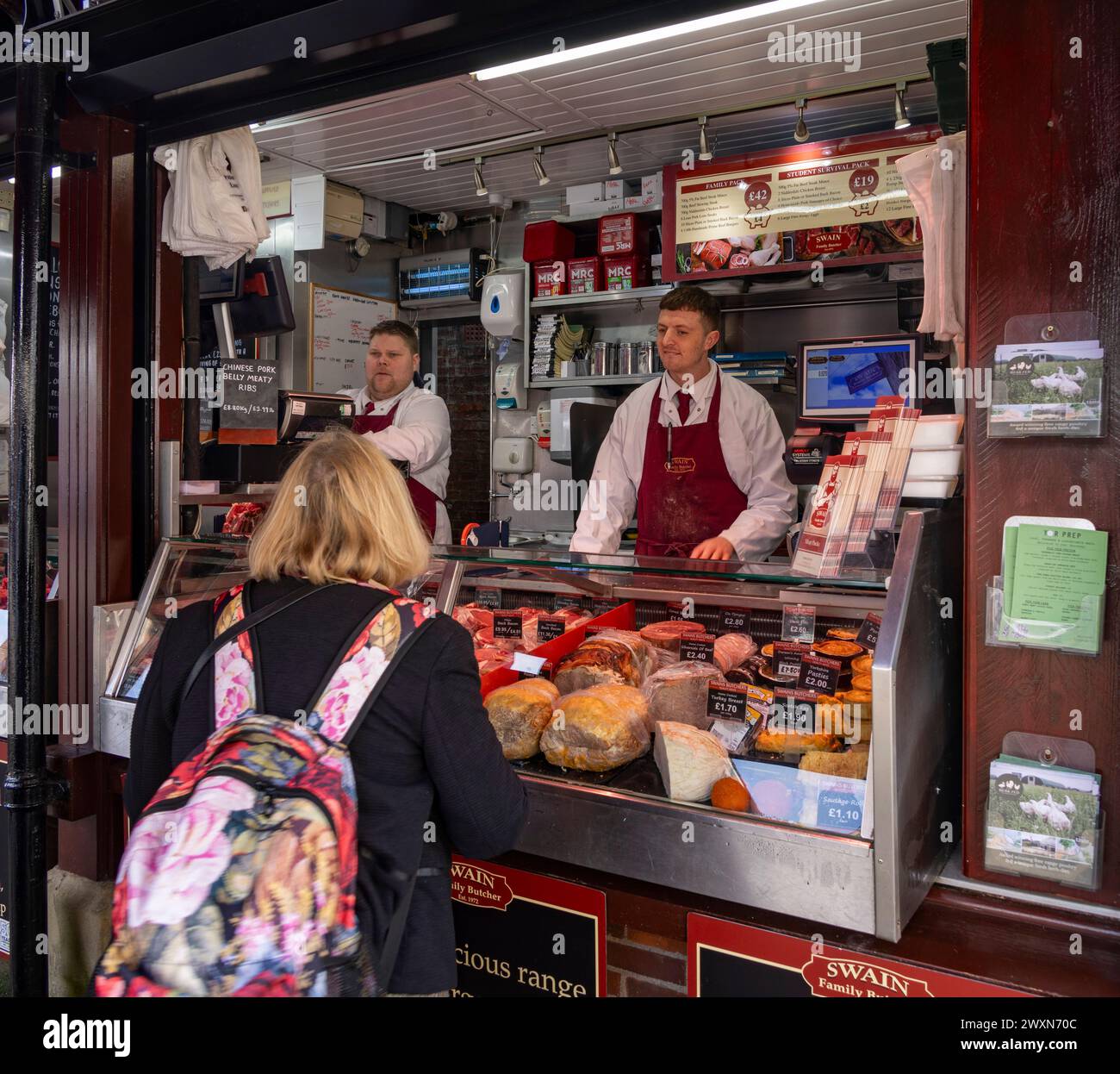 Swains Family Metzger, The Shambles, York, England, Großbritannien Stockfoto