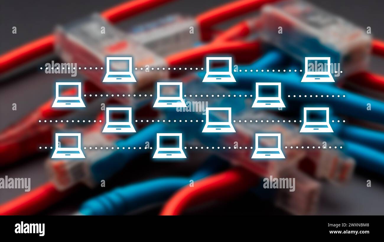 Informationsnetz für unternehmen. Schnelle, effiziente und sichere Datenübertragung. Stockfoto