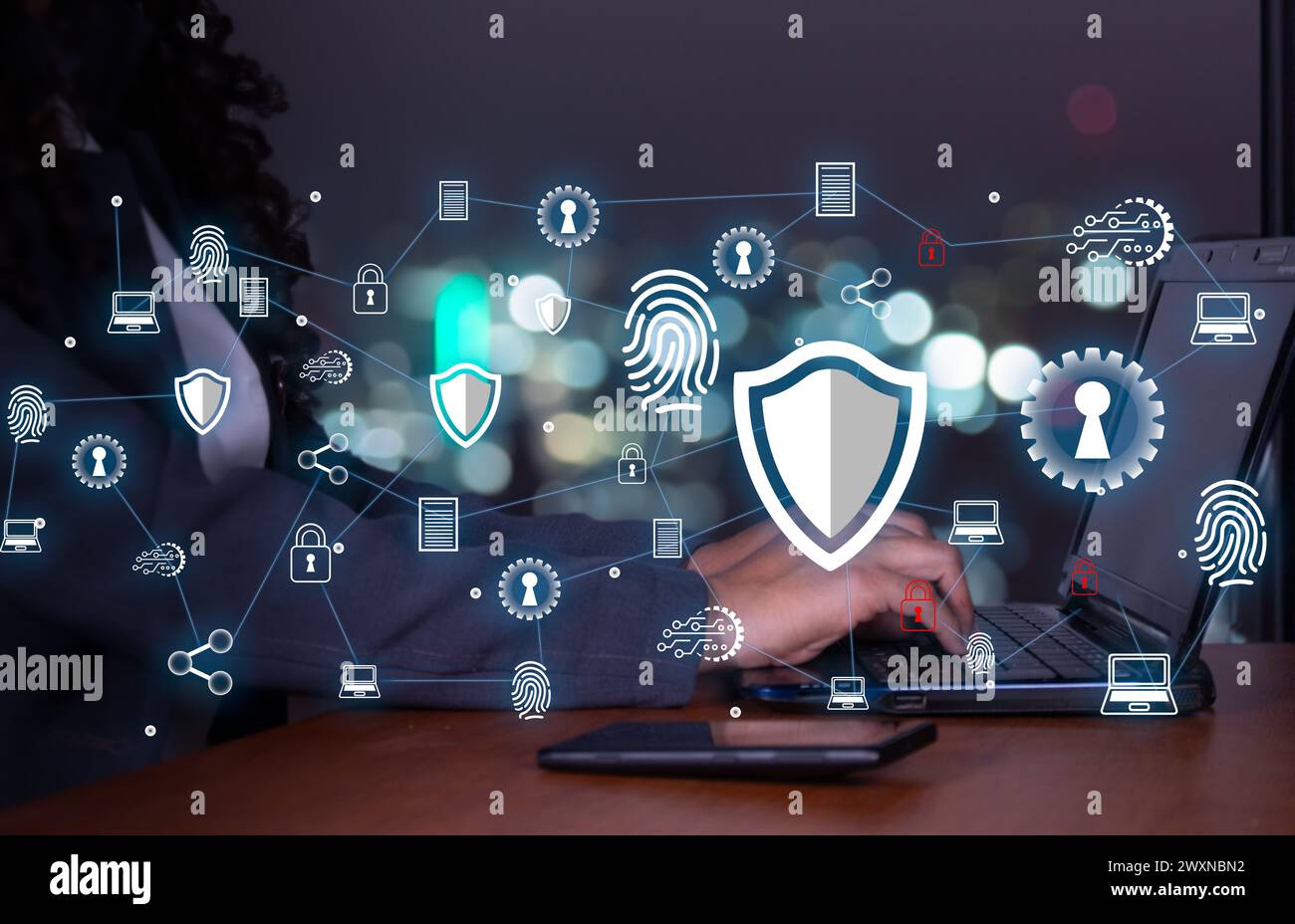 Datenschutz- und Cybersicherheitskonzept, Schutz von Dokumenten, kommerzielle und finanzielle Transaktionen vor Cyberangriffen, Verschlüsselung von Executi Stockfoto