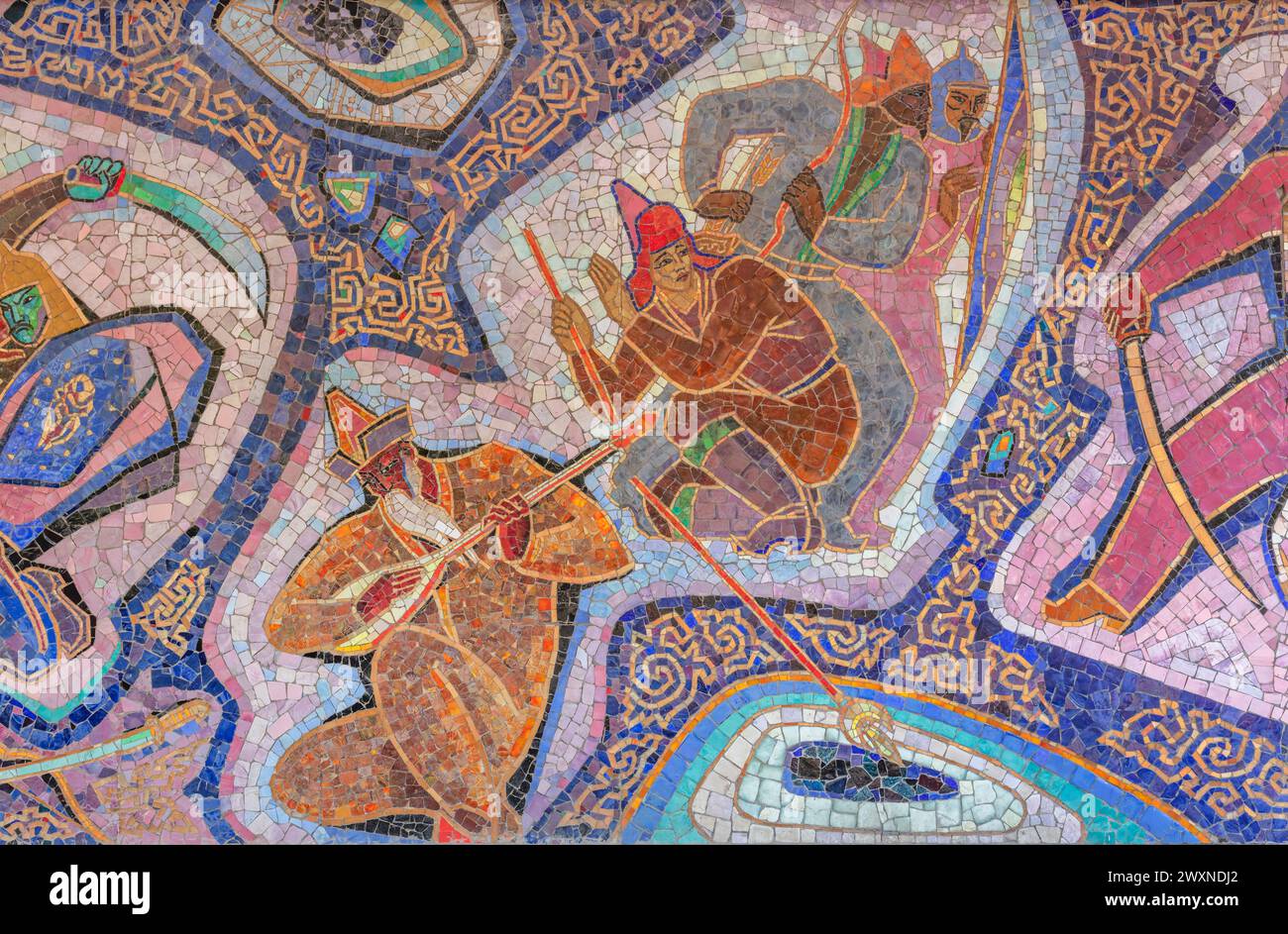 Mosaikbild Enlik Kebek, 1965, Almaty Hotel, Almaty, Kasachstan Stockfoto