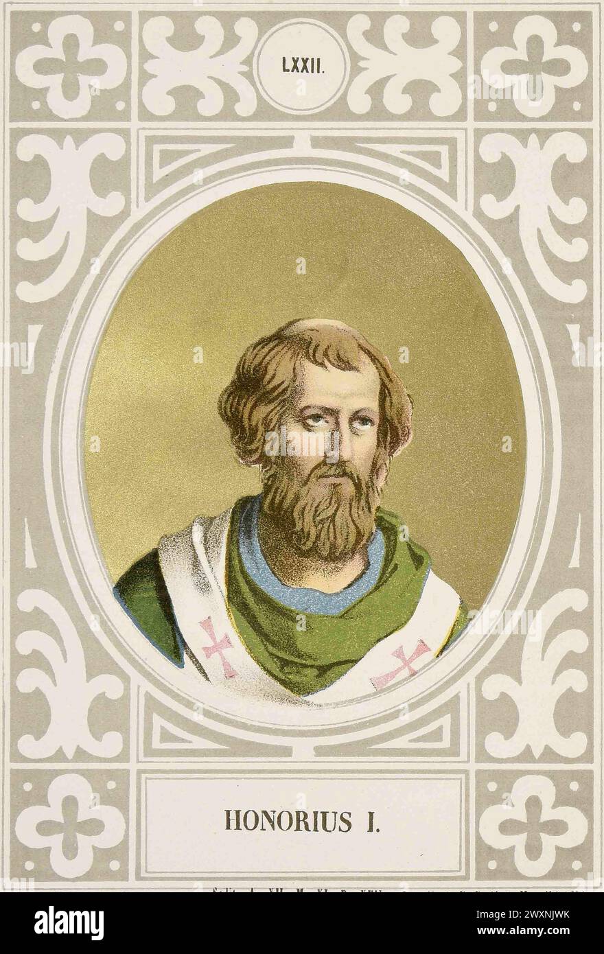 Ein Kupferstich von Papst Marcellus I. aus dem Jahr 1879, der von 625 bis 638 päpstlich war. Er war der 70. Papst. Stockfoto