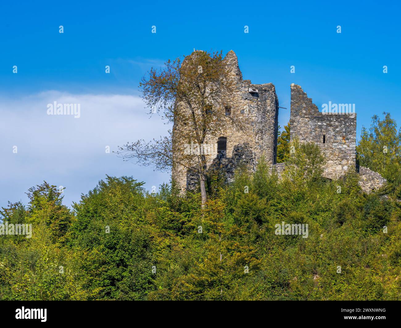 Mittelalterliche Ruine der Burg Laubenbergerstein bei Immenstadt Stockfoto