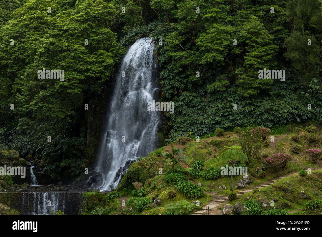 VEU da Noiva (Brides Veil) Wasserfall in Ribeira dos Caldeiroes. Nordeste, Insel Sao Miguel, Azoren, Portugal Stockfoto