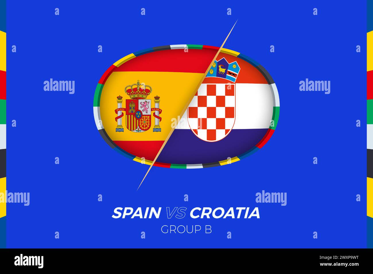 Spanien gegen Kroatien Fußball-Ikone beim europäischen Fußballturnier 2024, gegen Ikone auf der Gruppenbühne. Vektorsymbol. Stock Vektor