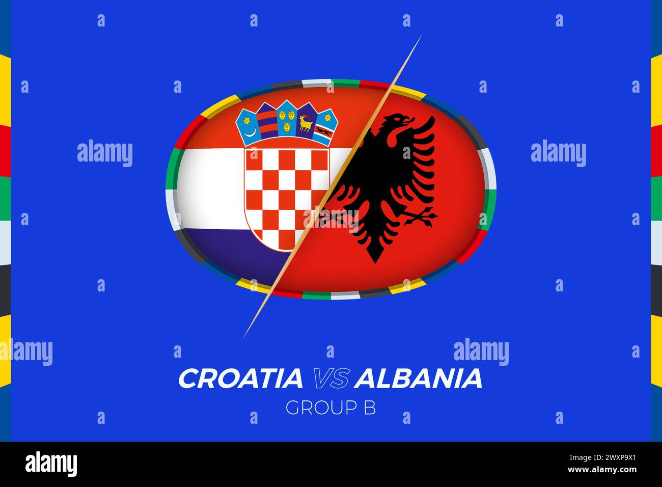 Kroatien gegen Albanien Fußball-Ikone für das europäische Fußballturnier 2024, gegen das Ikone auf der Gruppenbühne. Vektorsymbol. Stock Vektor