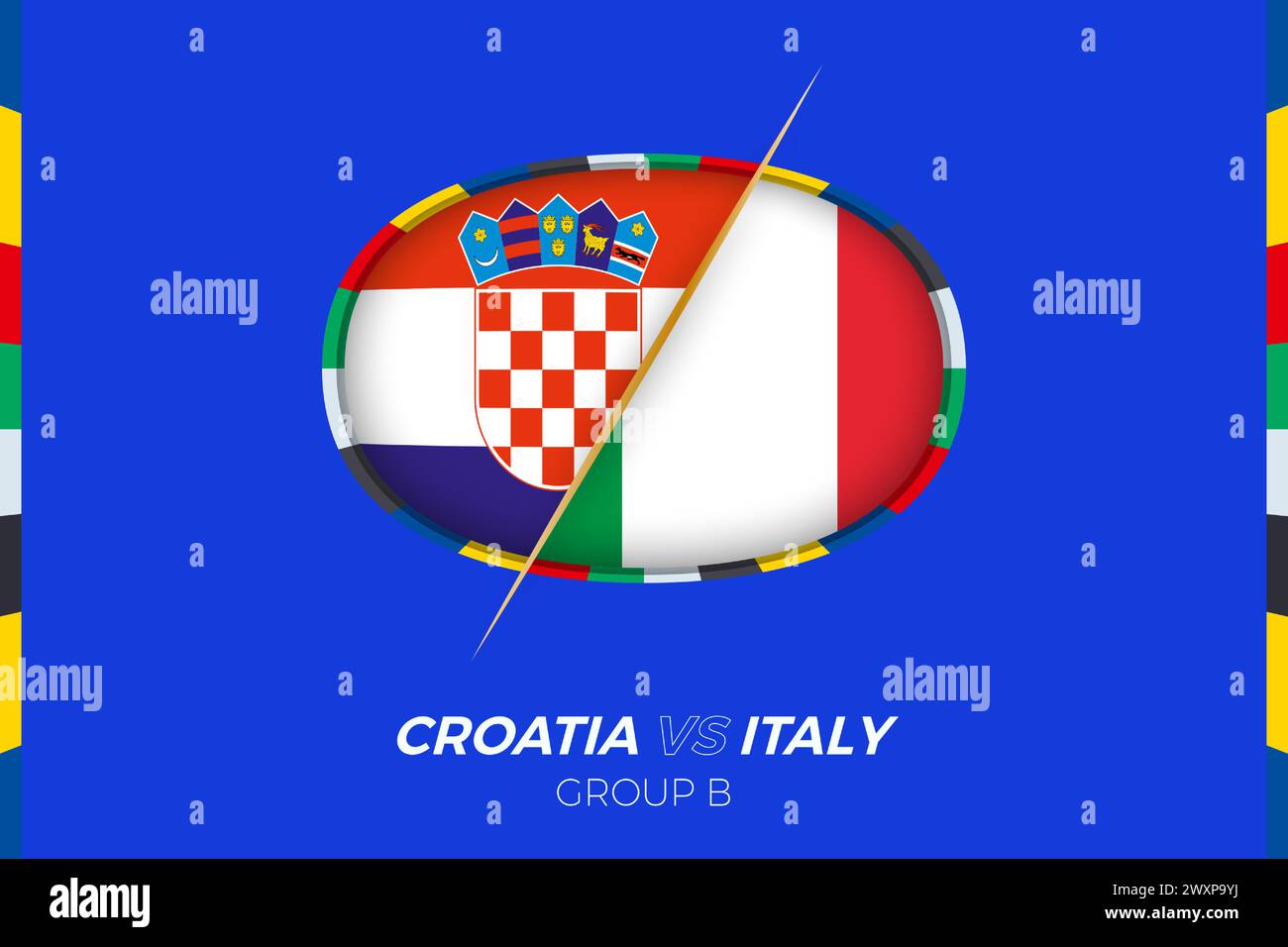 Kroatien gegen Italien Fußball-Ikone beim europäischen Fußballturnier 2024, gegen Ikone auf der Gruppenbühne. Vektorsymbol. Stock Vektor