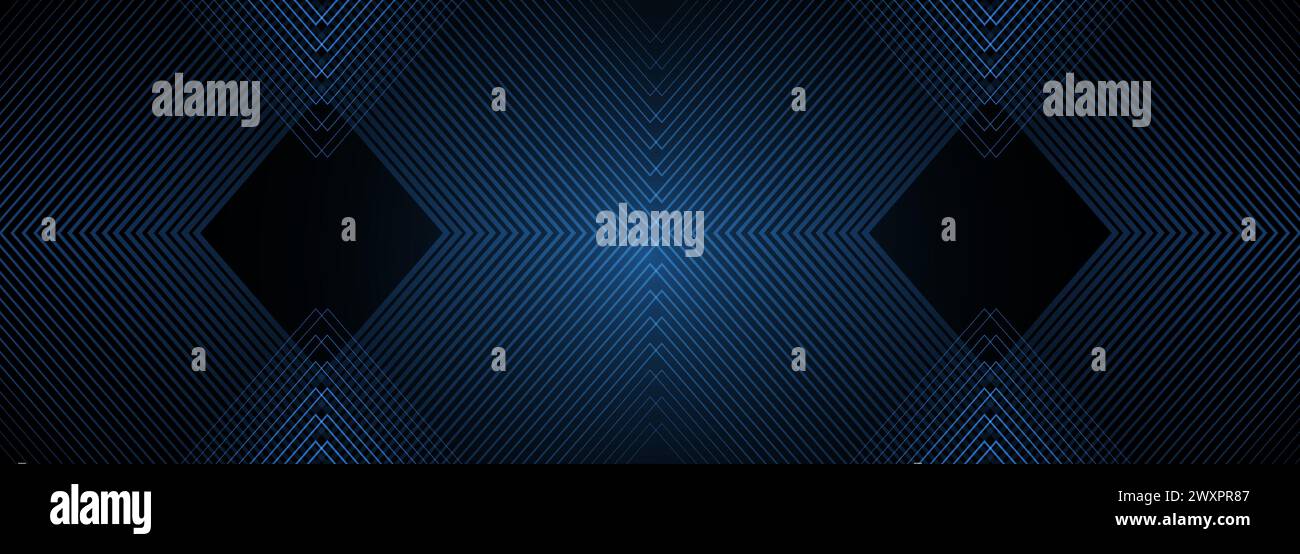 Dunkler, abstrakter, moderner Hintergrund in 3D mit blauen leuchtenden Streifen. Futuristisches Technologiekonzept für Banner, Hintergrund, Tapete, Cover Stock Vektor